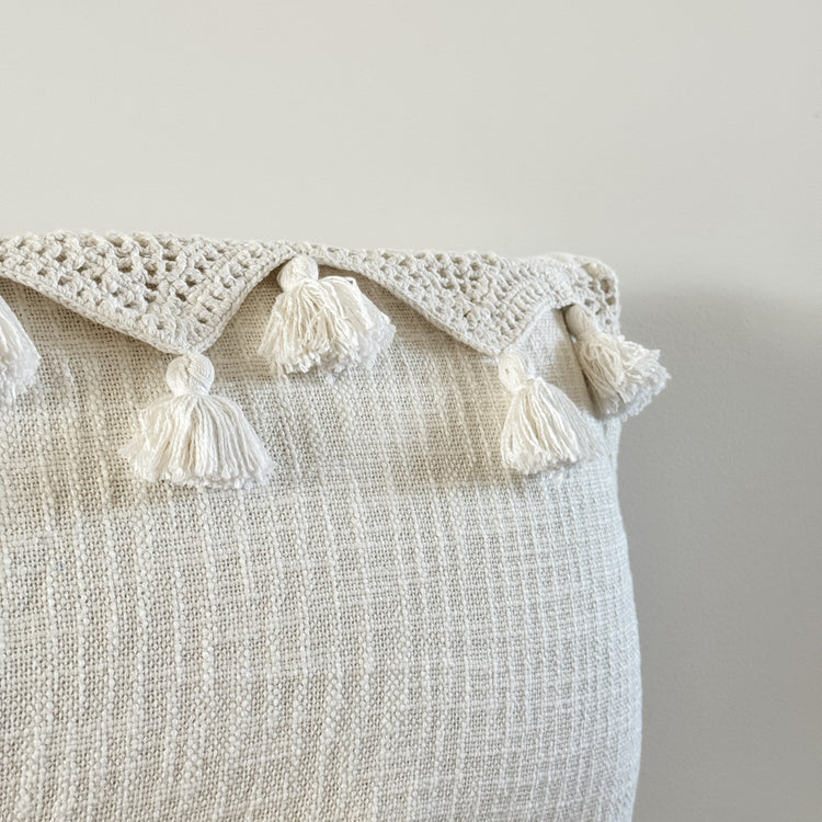 Gypsy Tassel Cushion Cover | White | 35x80cm