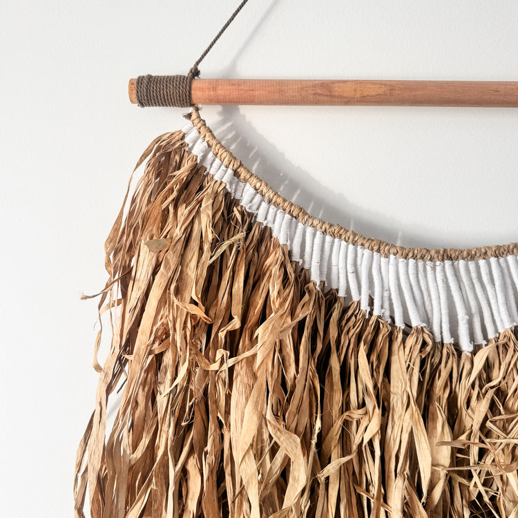 Luna White Detail Raffia Wall Hanging | Natural Fibre Wall Art | 65x120cm
