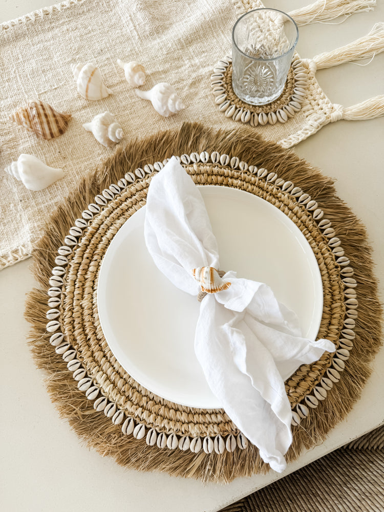 Bora Bora Raffia Coaster with Cowrie Shells