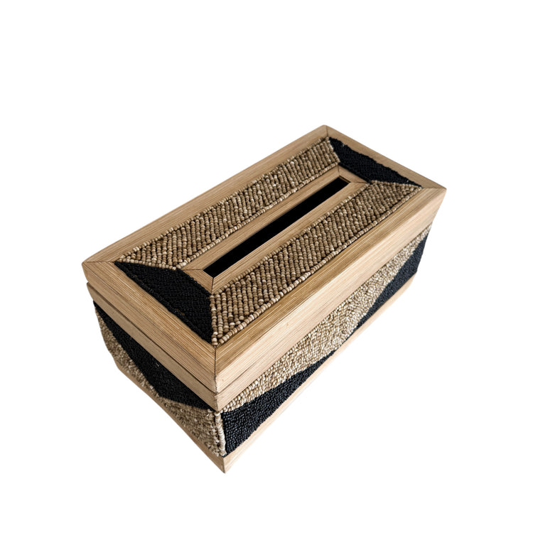 Coastal Luxe Beaded Tissue Box | Natural & Black