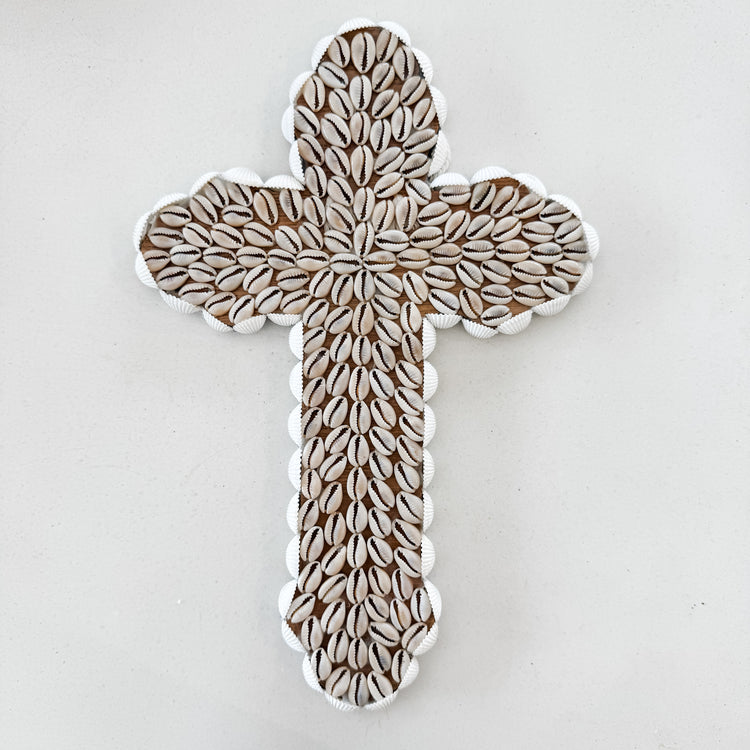 Cowrie Shell Cross Wall Hanging – Coastal Handmade Décor