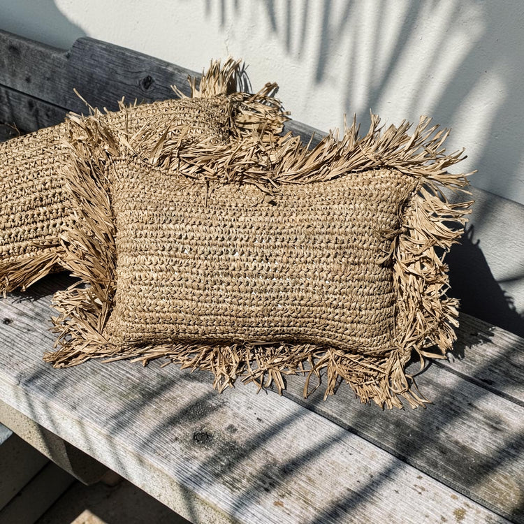 Bora Bora Raffia Cushion Cover | Natural with Fringe | 30x50cm