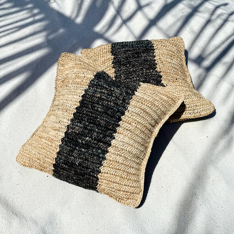 Bora Bora Raffia Cushion Cover | Natural & Black | 50x50cm