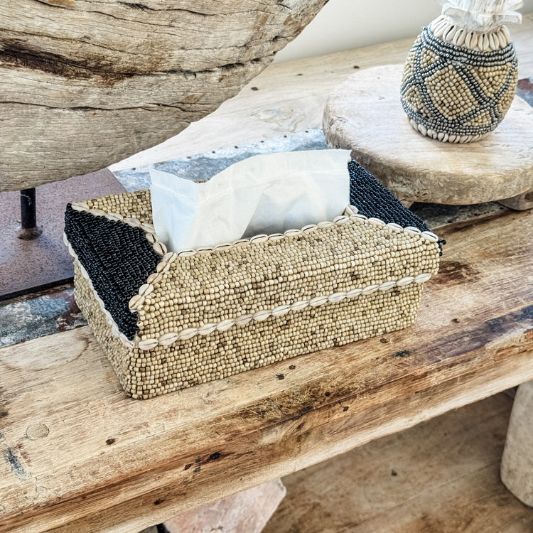 Maya Beaded & Cowrie Tissue Box Cover