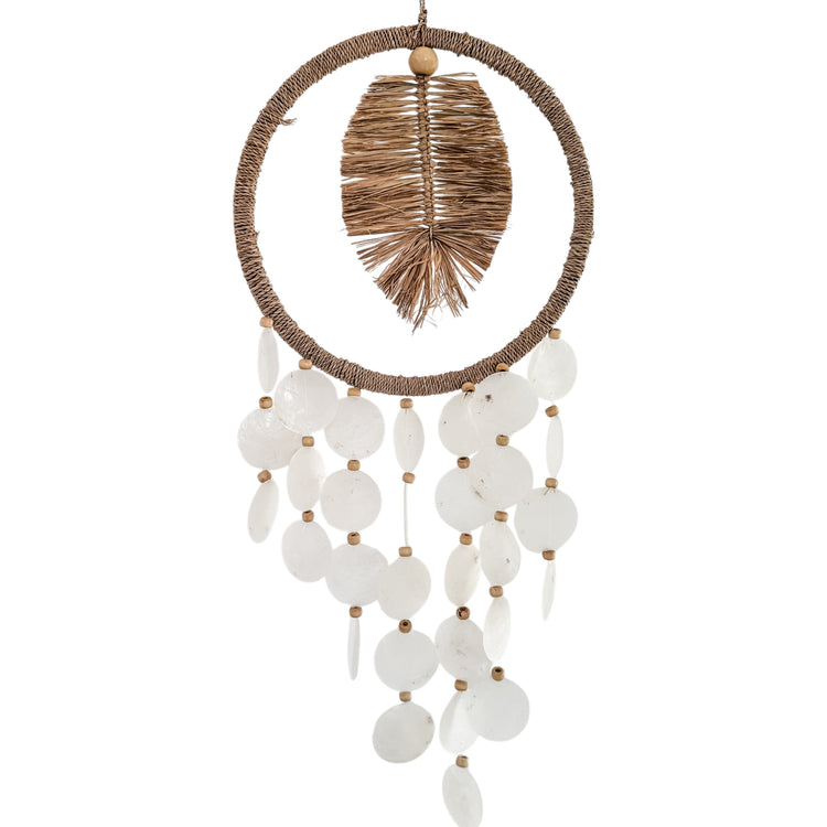 Coastal Raffia Palm & Capiz Shell Wall Hanging