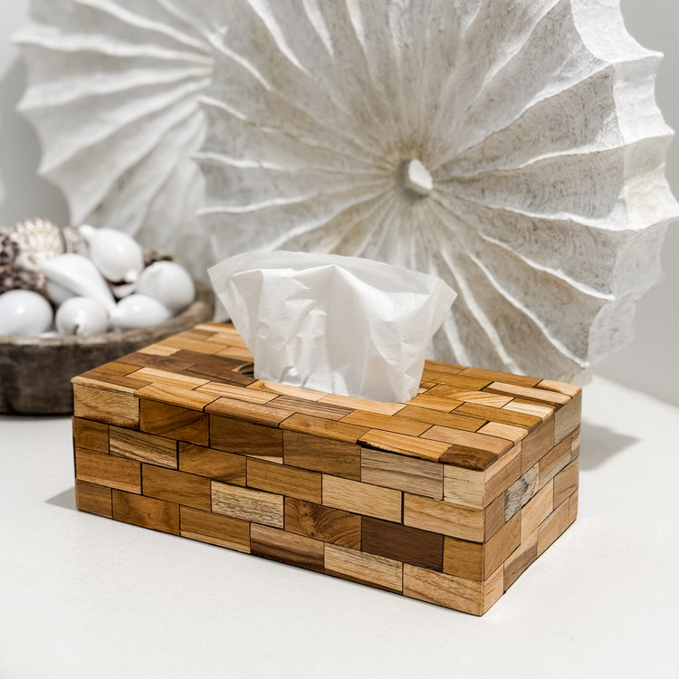 Wood Mosaic Tissue Box