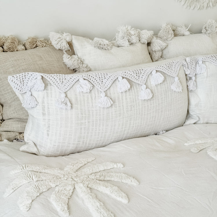 Gypsy Tassel Cushion Cover | White | 35x80cm