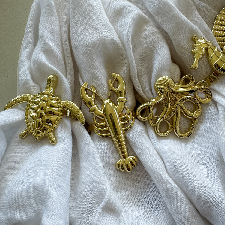 Golden Ocean Napkin Ring Set – 6 Piece