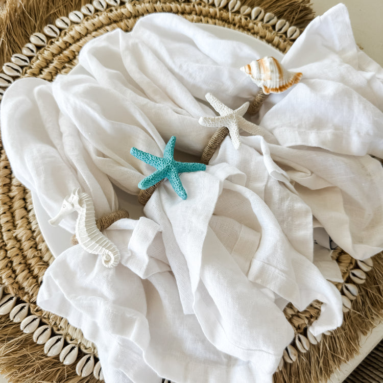 Coastal Charm Napkin Ring Set – Starfish, Seahorse & Shell (Set of 4)