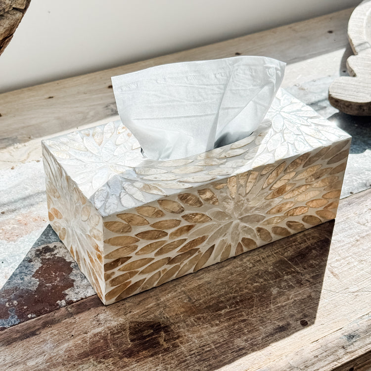 Shell Mosaic Tissue Box Cover | Floral