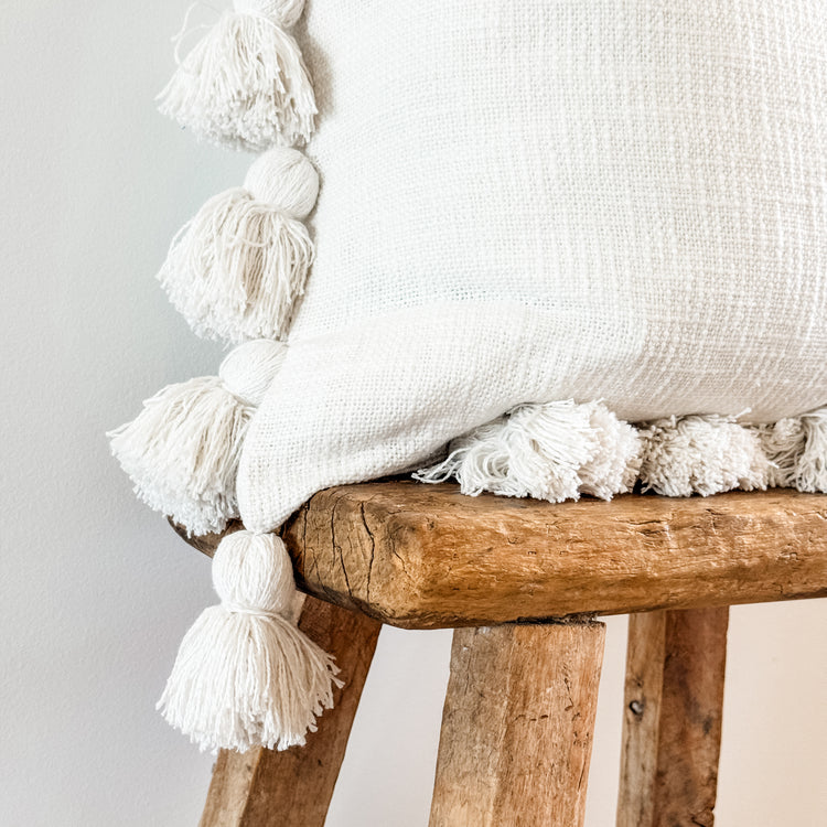 Maklak Tassel Cushion Cover – White | 45x45cm
