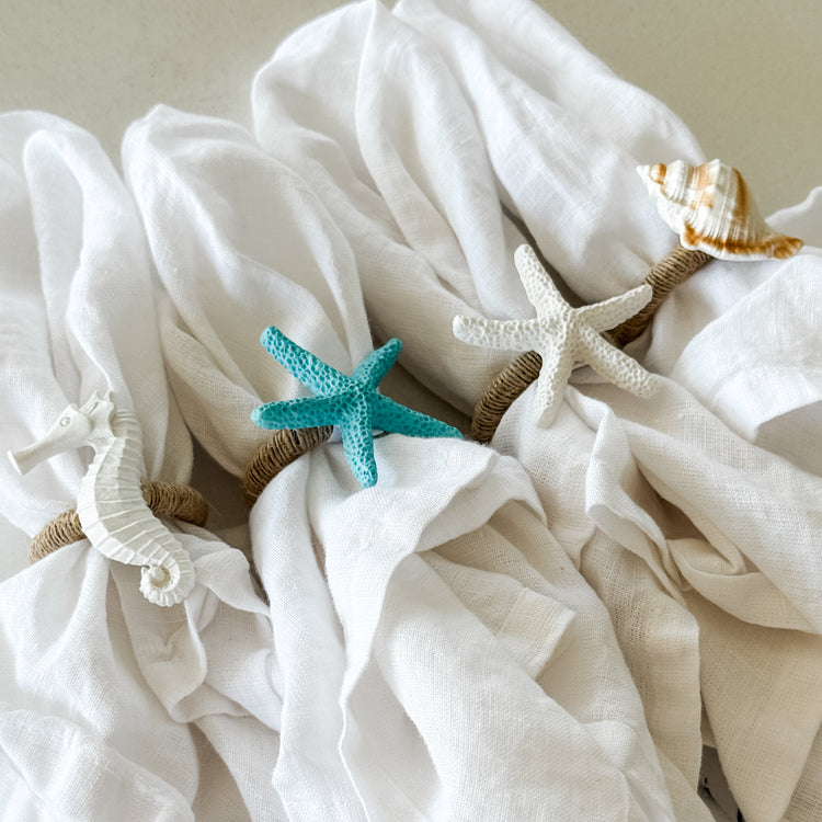 Coastal Charm Napkin Ring Set – Starfish, Seahorse & Shell (Set of 4)