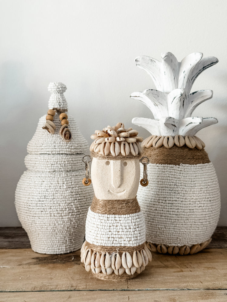 Beaded Tribal Lidded Jar – White