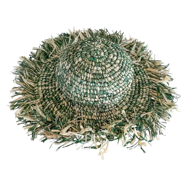 Isla Frayed Raffia Sun Hat – Sage Green