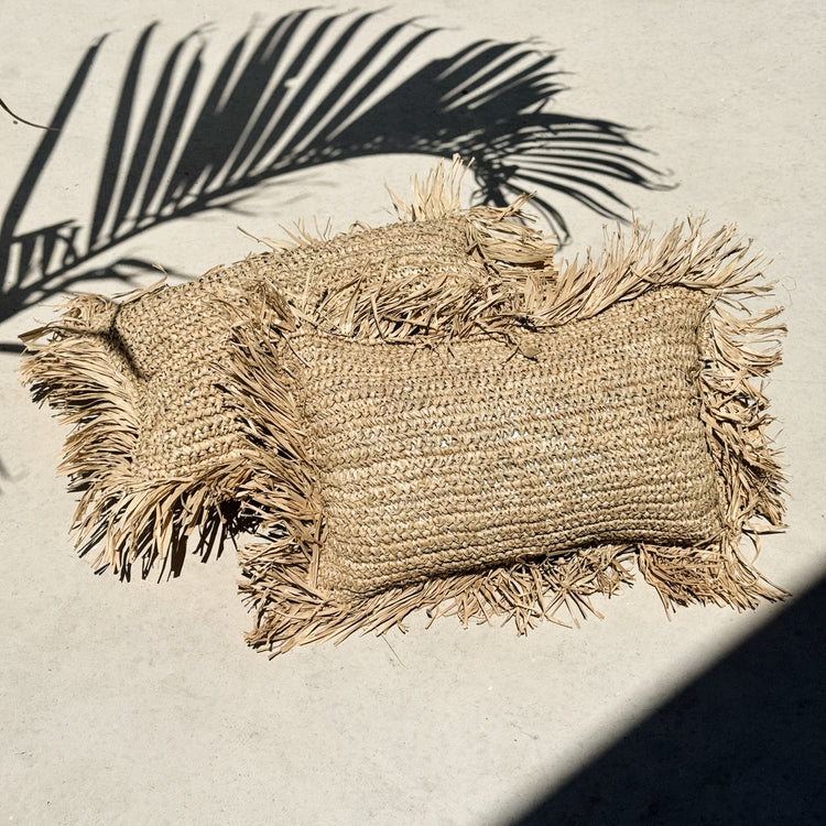 Bora Bora Raffia Cushion Cover | Natural with Fringe | 30x50cm