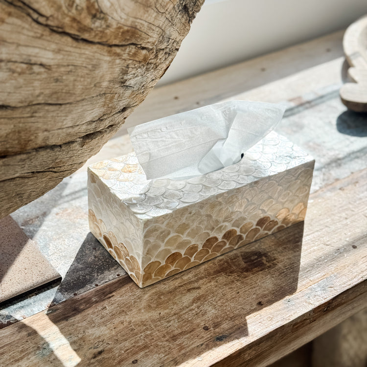 Shell Mosaic Tissue Box Cover | Scallop