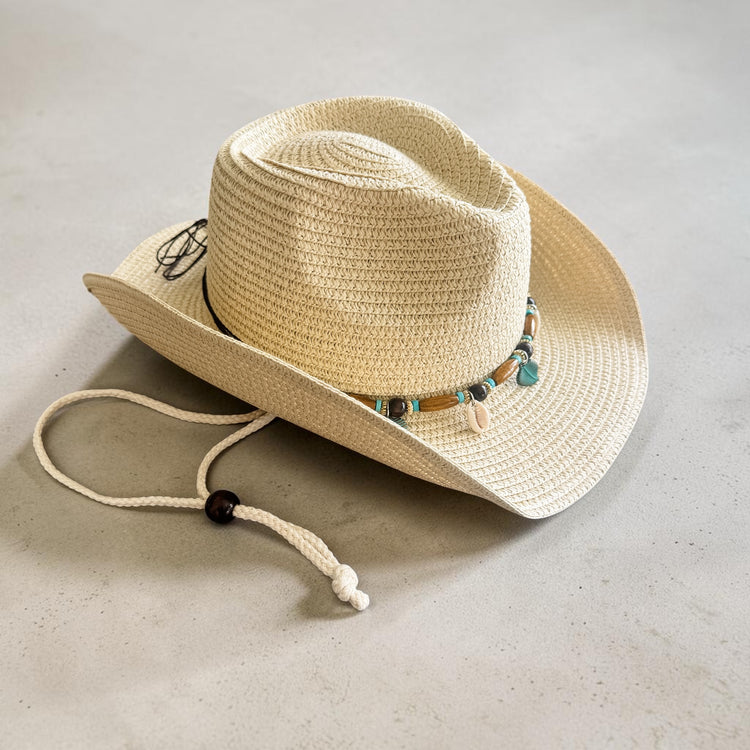 Ocean Breeze Cowgirl Hat | Natural with Turquoise Shell Charms