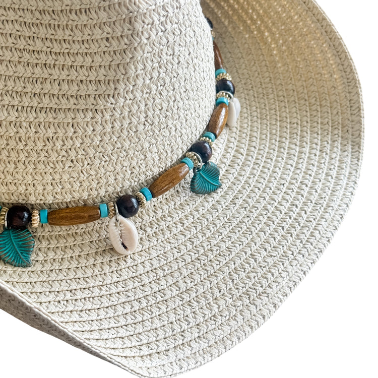 Ocean Breeze Cowgirl Hat | Natural with Turquoise Shell Charms