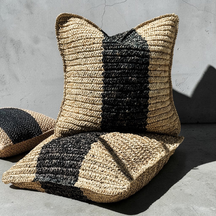 Bora Bora Raffia Cushion Cover | Natural & Black | 50x50cm