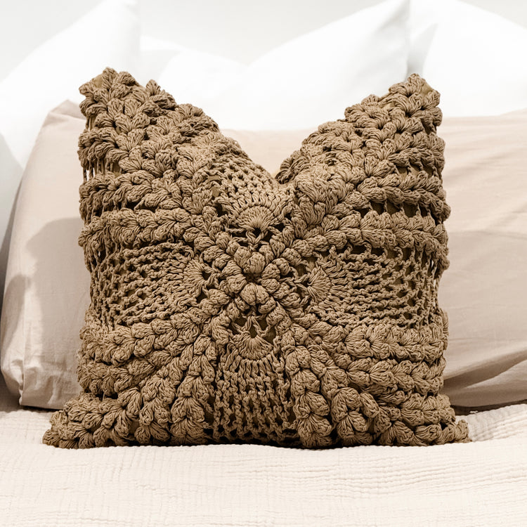 Maria Crochet Cushion Cover | Brown | 50x50cm