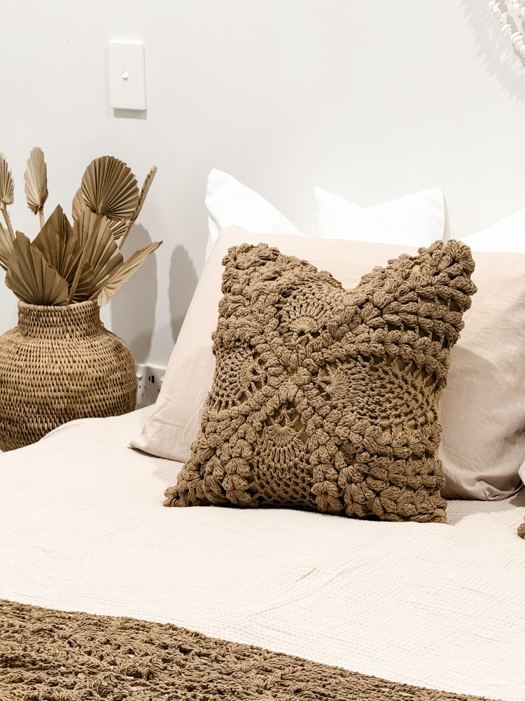 Maria Crochet Cushion Cover | Brown | 50x50cm