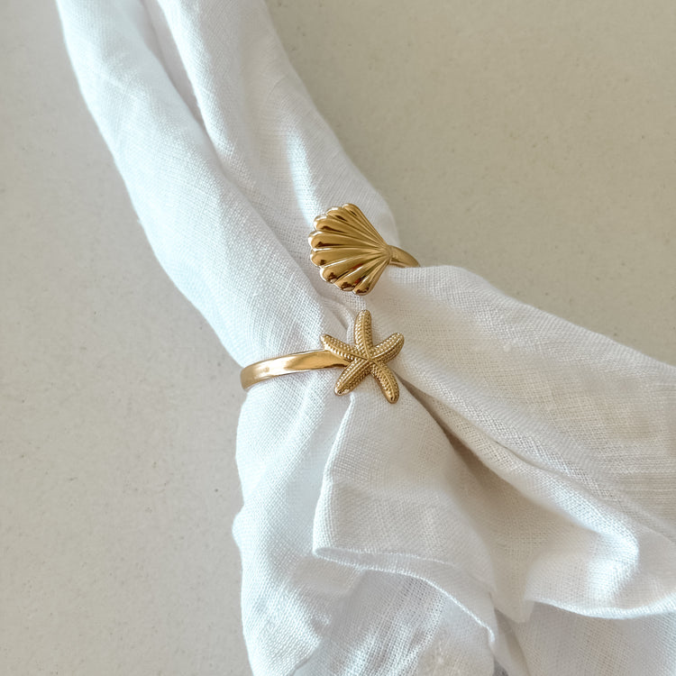Coastal Gold Napkin Ring – Starfish & Seashell Design Preorder