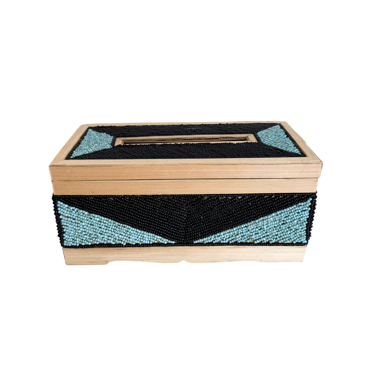 Coastal Luxe Beaded Tissue Box | Aqua & Black