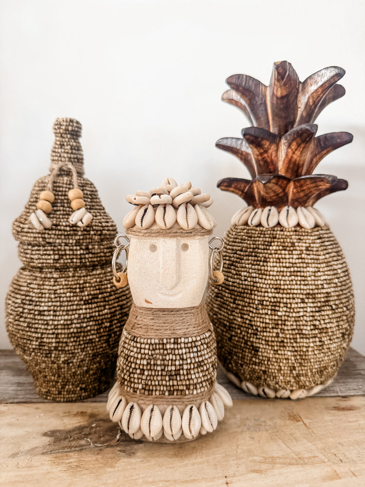 Beaded Tribal Lidded Jar – Natural