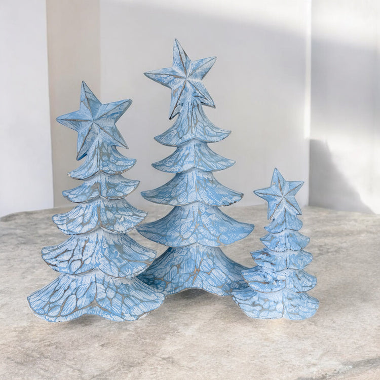 Ice Blue Coastal Christmas Tree Trio – Limited Edition