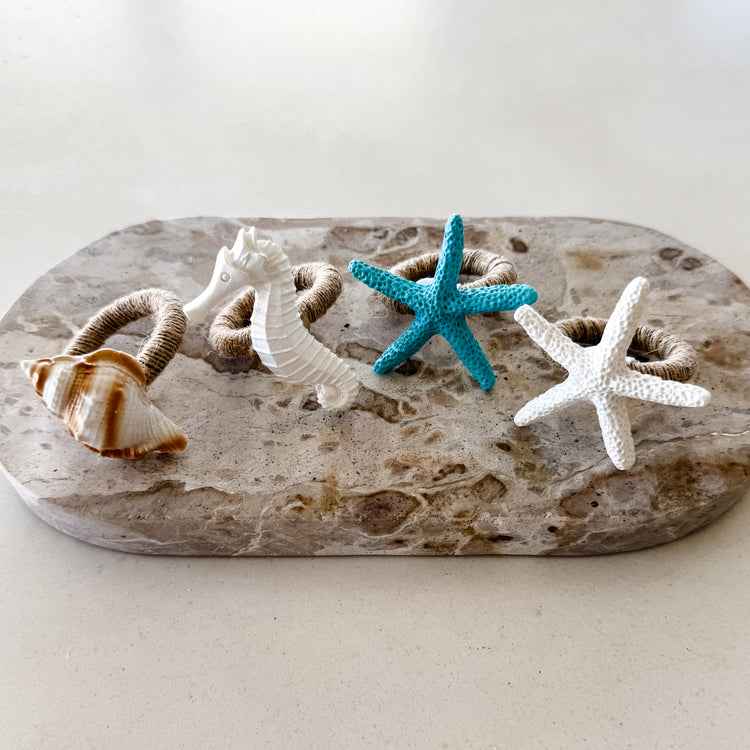 Coastal Charm Napkin Ring Set – Starfish, Seahorse & Shell (Set of 4)