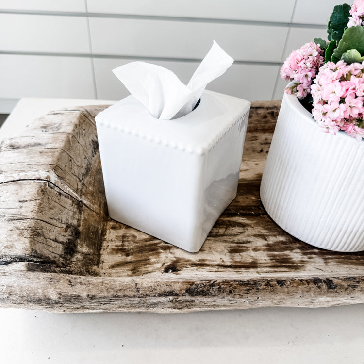 Maeve White Ceramic Tissue Box