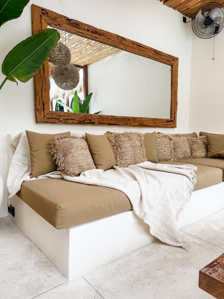 Bora Bora Raffia Cushions | Natural with Fringe | 50x50cm