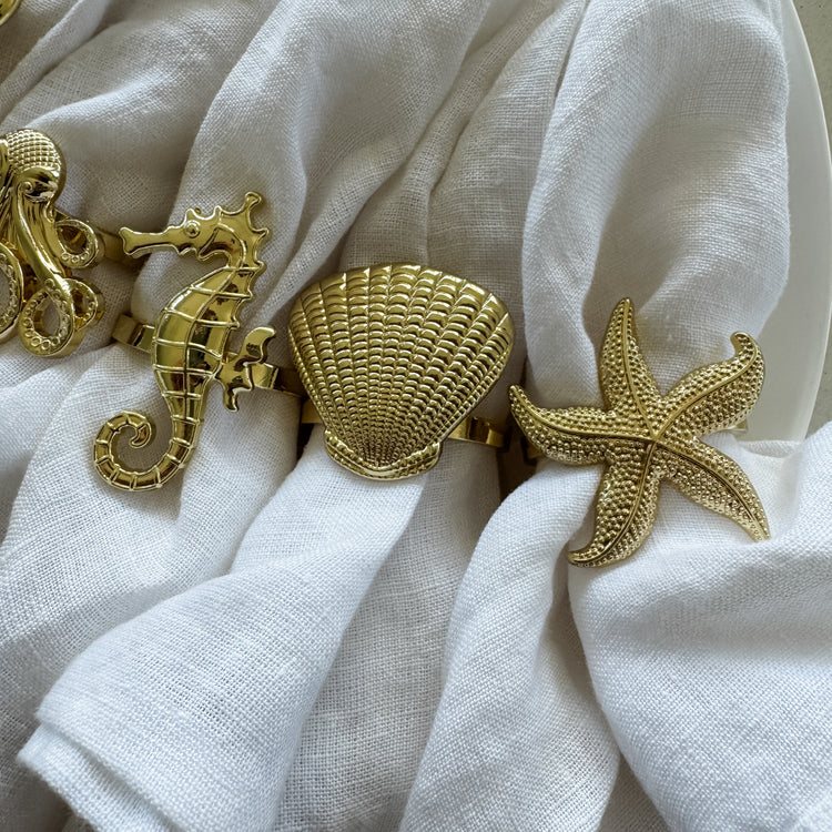 Golden Ocean Napkin Ring Set – 6 Piece