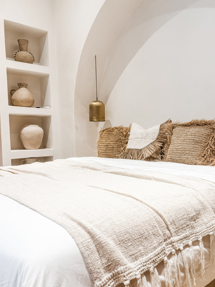 Bora Bora Raffia Cushions | Natural with Fringe | 50x50cm