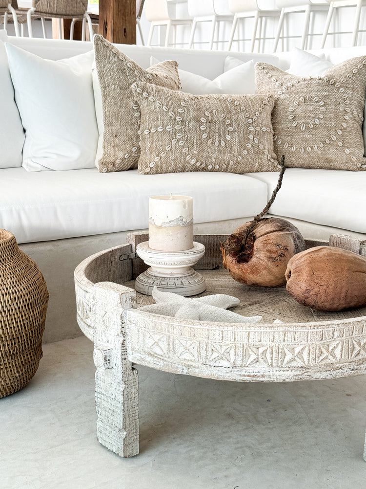 Indian Grinder Table | White Washed