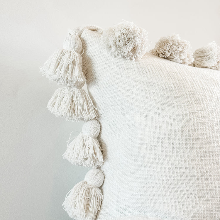 Maklak Tassel Cushion Cover – White | 45x45cm