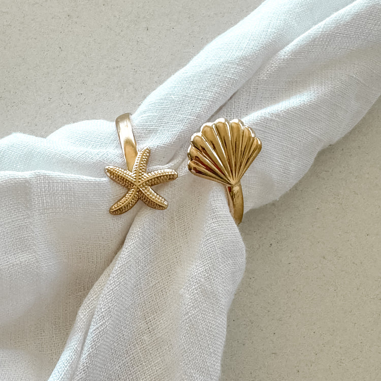 Coastal Gold Napkin Ring – Starfish & Seashell Design Preorder