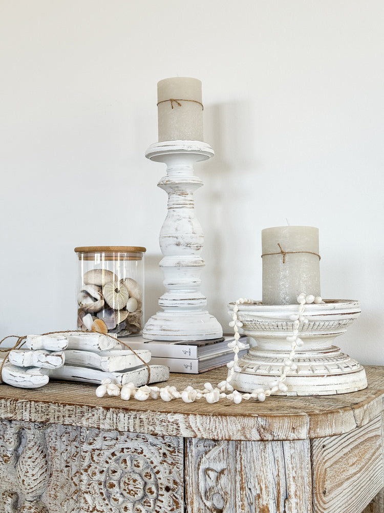 Boho Whitewash Candle Sticks
