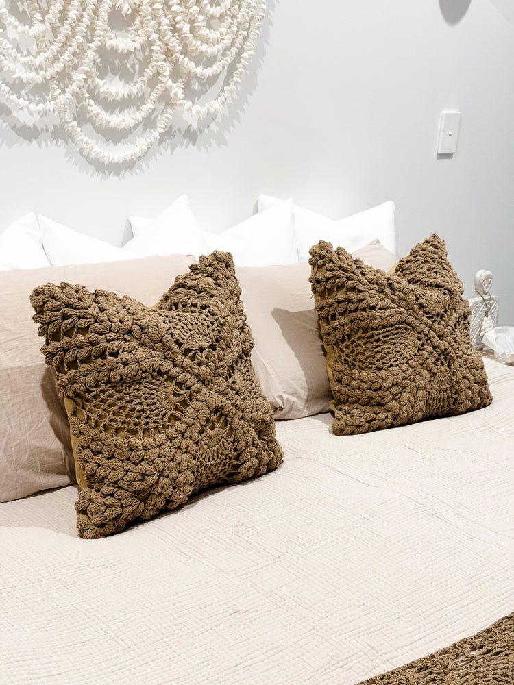 Maria Crochet Cushion Cover | Brown | 50x50cm