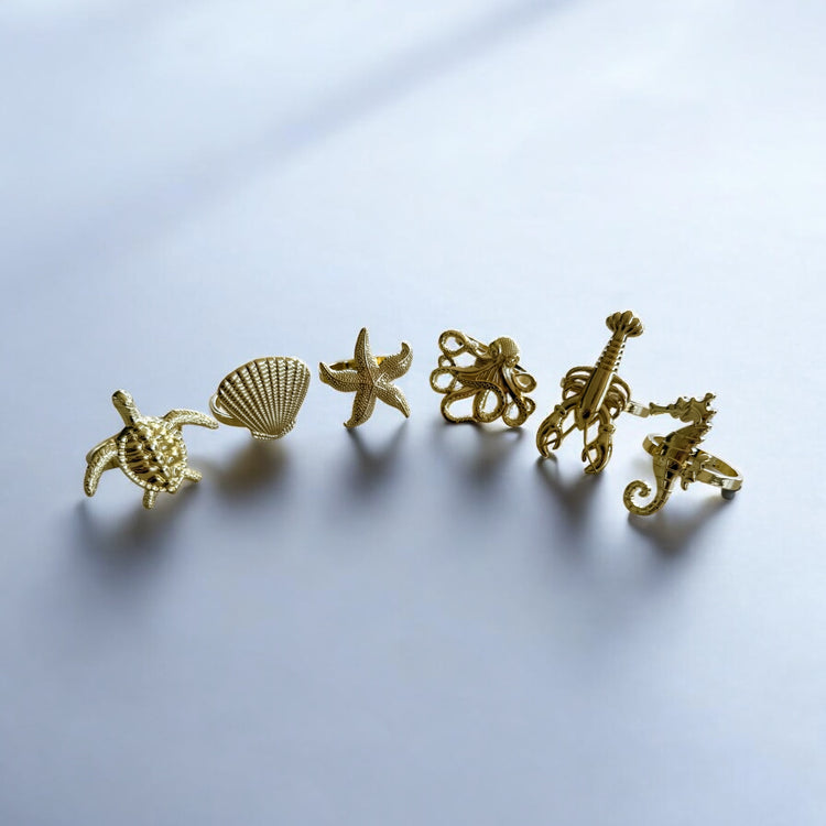 Golden Ocean Napkin Ring Set – 6 Piece