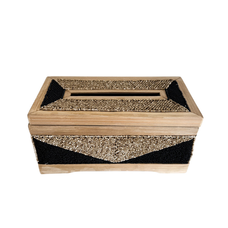 Coastal Luxe Beaded Tissue Box | Natural & Black