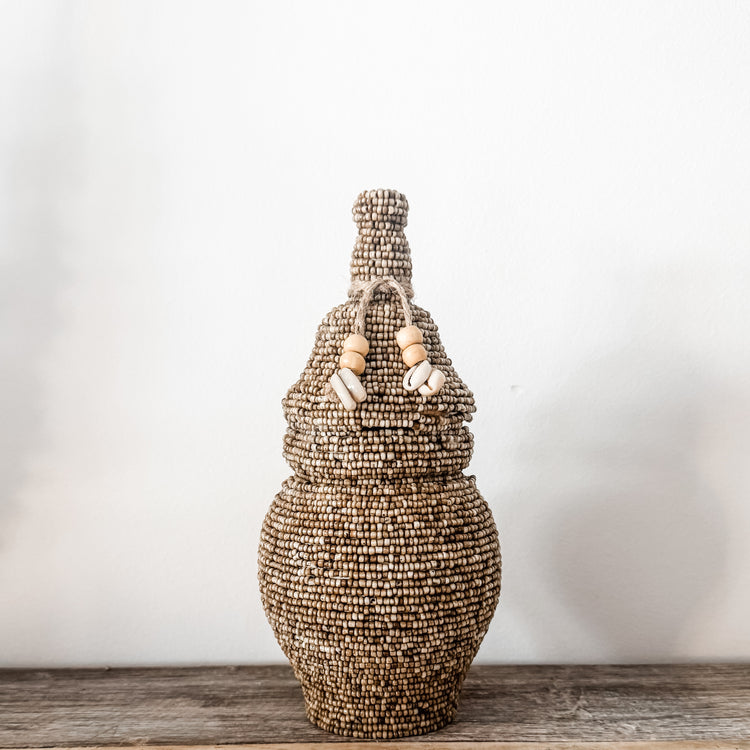 Beaded Tribal Lidded Jar – Natural
