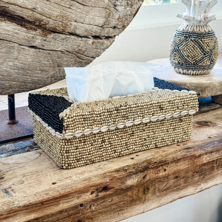 Maya Beaded & Cowrie Tissue Box Cover