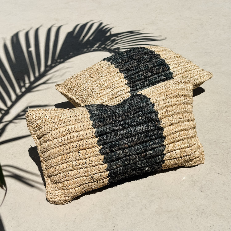 Bora Bora Raffia Cushion Cover | Natural & Black | 30x50cm