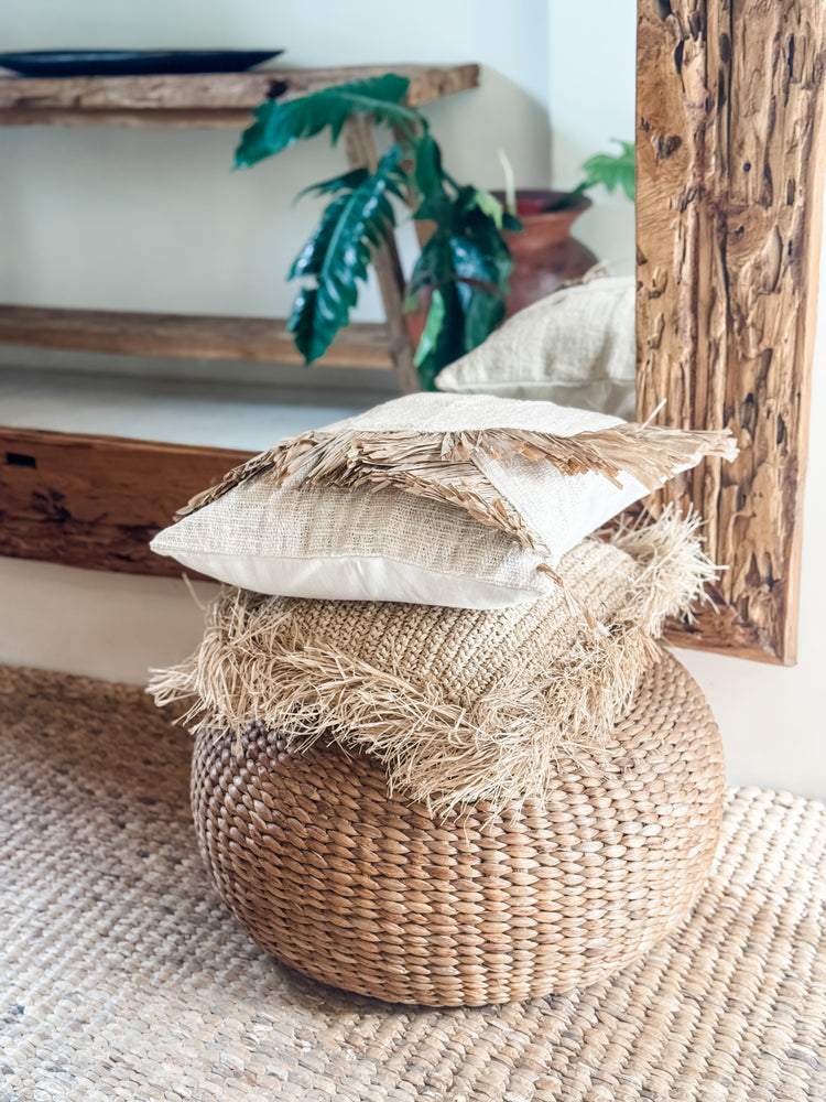Bora Bora Raffia Cushions | Natural with Fringe | 50x50cm