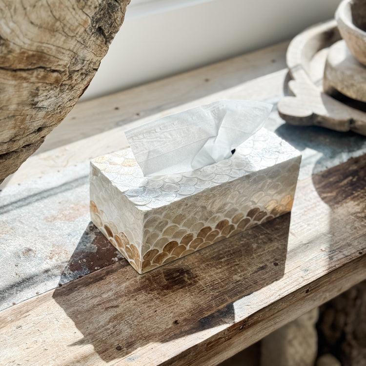 Shell Mosaic Tissue Box Cover | Scallop