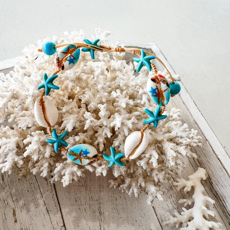 Turquoise Starfish & Cowrie Anklet Bracelet | Willow & the Waves Collection
