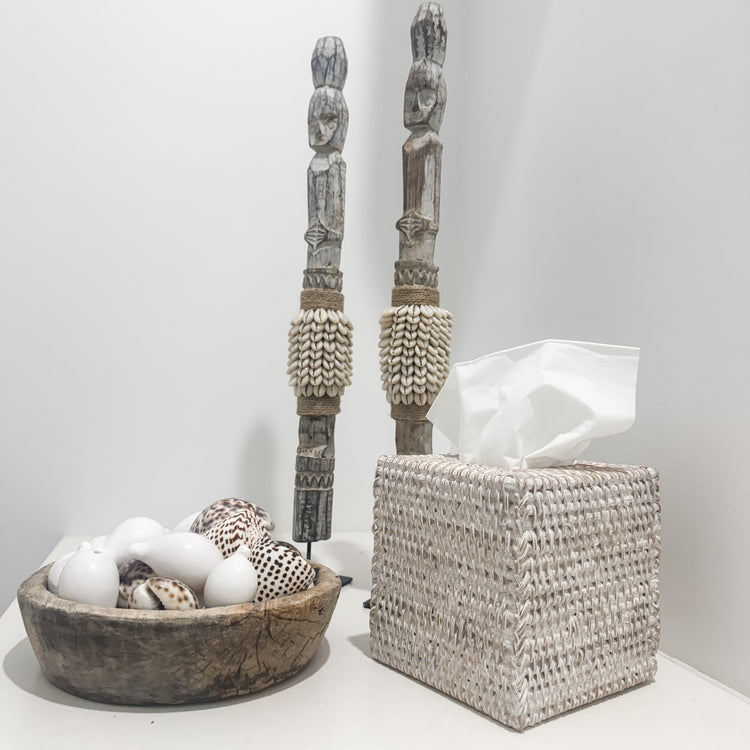 Coastal Rattan Tissue Box Cover – Whitewash Preorder