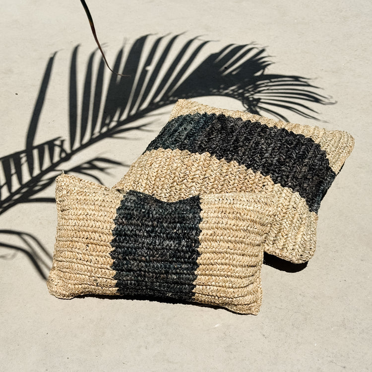 Bora Bora Raffia Cushion Cover | Natural & Black | 30x50cm