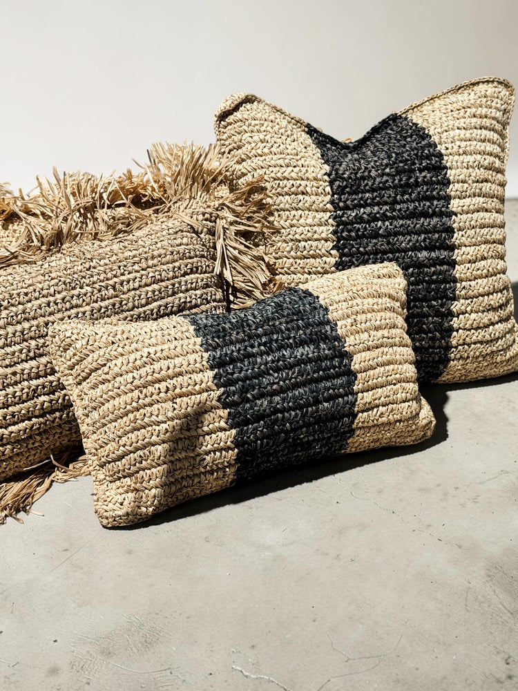 Bora Bora Raffia Cushion Cover | Natural & Black | 30x50cm